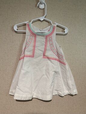 Lulurain 12M Embroidered White Kids Dress with Pink & Mint Accents